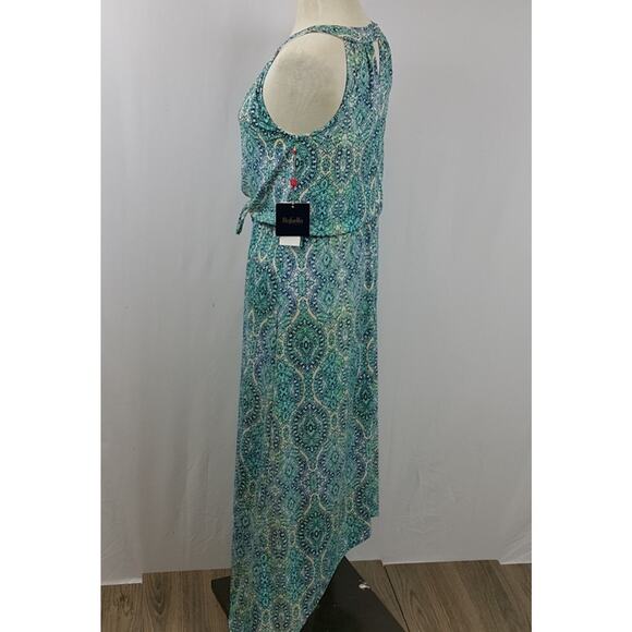 NWT Rafaella blue printed maxi empress, asymmetrical dress lapiz drawstring sz S - Picture 3 of 6